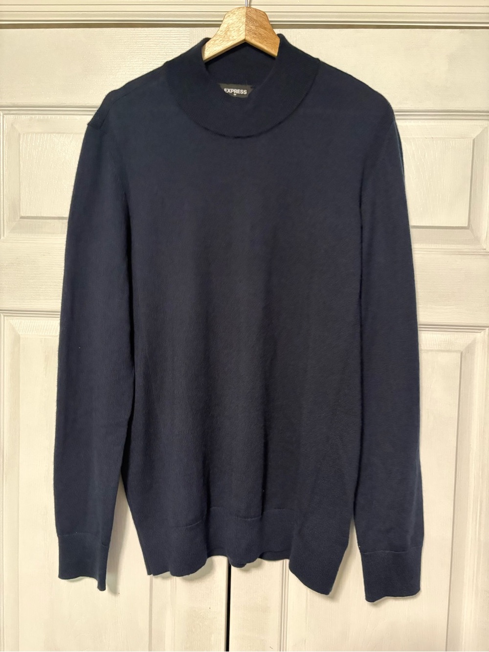 Express Navy Blue Mock Neck Merino Wool Blend Minimalist Sweater
